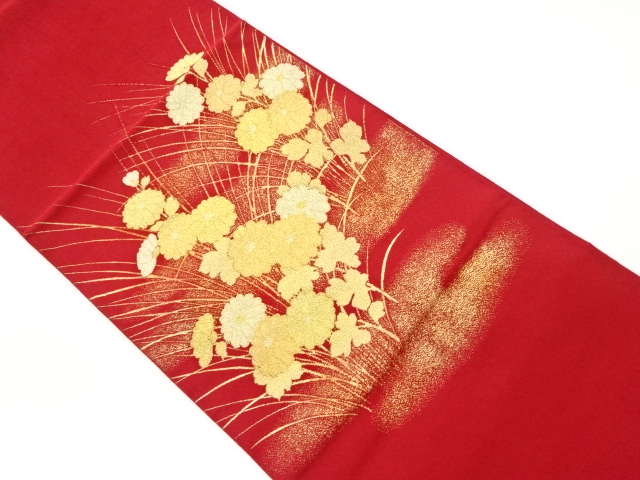 リサイクル　菊に芝草模様織出し名古屋帯